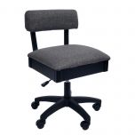 Sewing Online Hydraulic Sewing Chair with Underseat Storage, in Grey Fabric & Black Wooden Base - Lumbar Support & Lift Mechanism with 5 Star, 360 degree, Swivel Base on Casters. For Your Sewing Room / Home Office - HT123