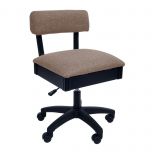 Sewing Online Hydraulic Sewing Chair with Underseat Storage, in Brown Fabric & Black Wooden Base - Lumbar Support & Lift Mechanism with 5 Star, 360 degree, Swivel Base on Casters. For Your Sewing Room / Home Office - HT140