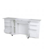 Large White Sewing Machine Cabinet with Lift Mechanism