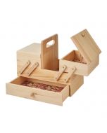 Sewing Online Small Wooden Cantilever Sewing Box, Light Pine with Ditsy Floral Design Interior | 29 x 24 x 17cm | 3 Tier Storage and Organiser Box with Compartments for Sewing Supplies, Accessories, Thread, Needles, and Scissors - LW5188