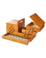 Sewing Online Large Wooden Cantilever Sewing Box, Stained Wood with Rosebud Design Interior | 45 x 28 x 23cm | 4 Tier Storage Organiser Box with Compartments for Sewing Supplies, Accessories, Thread, Needles, and Scissors - LW5191