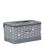 Everything Mary Sewing Box with Compartments, Grey Leaf Print - Collapsible Storage and Organiser Basket for Sewing Supplies, Accessories, Thread, Needles, and Scissors - EVM12861-1