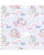 Cotton Craft Fabric 110cm x 1m Unicorn Utopia Collection - Unicorns and Rainbows