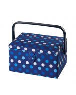 Sewing Online Medium Sewing Box, Navy Spot Fabric | 26 x 18 x 15cm | Storage and Organiser Basket with Compartments for Sewing Supplies, Accessories, Thread, Needles, and Scissors - GA1123M