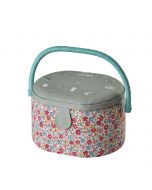 Medium Oval Sewing Box with Compartments in a Sewing O'Clock Floral Fabric. 20x24.5x15cm