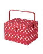 Sewing Online Large Sewing Box, Red Spot Fabric | 31 x 23 x 20cm | Storage and Organiser Basket with Compartments for Sewing Supplies, Accessories, Thread, Needles, and Scissors - GA1126L
