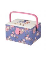 Sewing Online Medium Sewing Box, Purple Floral Fabric with a Dressmaker's Dummy Aplique Lid | 26 x 18 x 15cm | Storage and Organiser Basket with Compartments for Sewing Supplies, Accessories, Thread, Needles, and Scissors - GA1115M