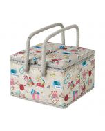 Sewing Online Extra Large Twin Lid Sewing Box, Grey Sewing Notions Fabric | 25 x 25 x 17cm | Storage and Organiser Basket with Compartments for Sewing Supplies, Accessories, Thread, Needles, and Scissors - MRLTLE-120