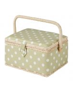 Sewing Online Medium Sewing Box, Sage Green Polka Fabric | 26 x 18 x 15cm | Storage and Organiser Basket with Compartments for Sewing Supplies, Accessories, Thread, Needles, and Scissors - MRM-124