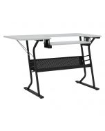 Sewing Online Small Sewing Table, White Top with Black Legs - Sewing Machine Table with Adjustable Platform, Drop Leaf Extension, and Storage Shelf. Multipurpose: Use as a Quilting/Craft Table or Gaming/Computer Desk - 13367