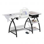 Sewing Online Large Sewing Table, White Top with Black Legs - Sewing Machine Table with Adjustable Platform, Drop Leaf Extension, Storage Shelves, and Drawer. Multipurpose: Use as a Quilting/Craft Table or Gaming/Computer Desk - 13333