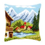 Cross Stitch Cushion: Alpine Village I