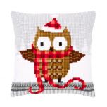 Printed Cross Stitch Cushion: Owl In Santa Hat