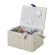 <strong>Medium Sewing Basket</strong> <span>White with Navy Embroidered Buttons Lid | 26 x 19 x 15cm | Storage and Organiser Box with Compartments for Sewing Supplies, Accessories, Thread, Needles and Scissors</span> <em>Sewing Online FM-012</em>