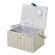 <strong>Medium Sewing Basket</strong> <span>White with Navy Embroidered Buttons Lid | 26 x 19 x 15cm | Storage and Organiser Box with Compartments for Sewing Supplies, Accessories, Thread, Needles and Scissors</span> <em>Sewing Online FM-012</em>