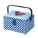 <strong>Medium Sewing Box</strong> <span>Blue Fabric with an Embroidered Button Heart Lid | 26 x 18 x 15cm | Storage and Organiser Basket with Compartments for Sewing Supplies, Accessories, Thread, Needles, Scissors</span> <em>Sewing Online GA1112M</em>
