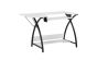 <strong>Small Sewing Table with Gridded Top</strong> <span>White with Black Legs, Sewing Machine Table with Adjustable Platform, Drop Leaf Extension and Storage Shelf, Use as a Quilting Table or Computer Desk</span> <em>Sewing Online 13331</em>