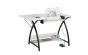 <strong>Small Sewing Table with Gridded Top</strong> <span>White with Black Legs, Sewing Machine Table with Adjustable Platform, Drop Leaf Extension and Storage Shelf, Use as a Quilting Table or Computer Desk</span> <em>Sewing Online 13331</em>