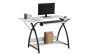 <strong>Small Sewing Table with Gridded Top</strong> <span>White with Black Legs, Sewing Machine Table with Adjustable Platform, Drop Leaf Extension and Storage Shelf, Use as a Quilting Table or Computer Desk</span> <em>Sewing Online 13331</em>