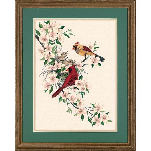 Cardinals In Dogwood Crewel Embroidery Kit