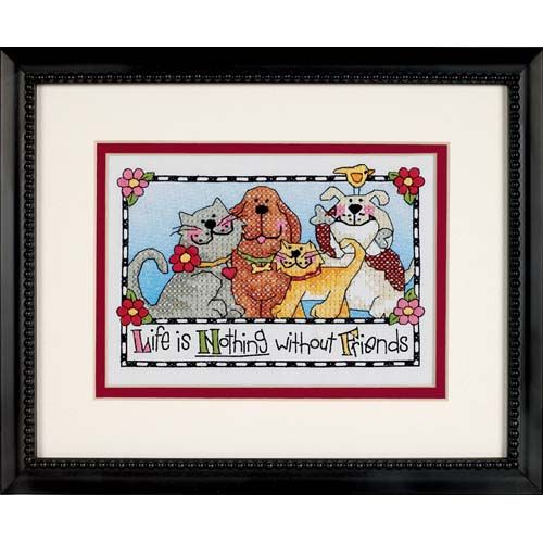 Life Nothing Without Friends Counted Cross Stitch Kit