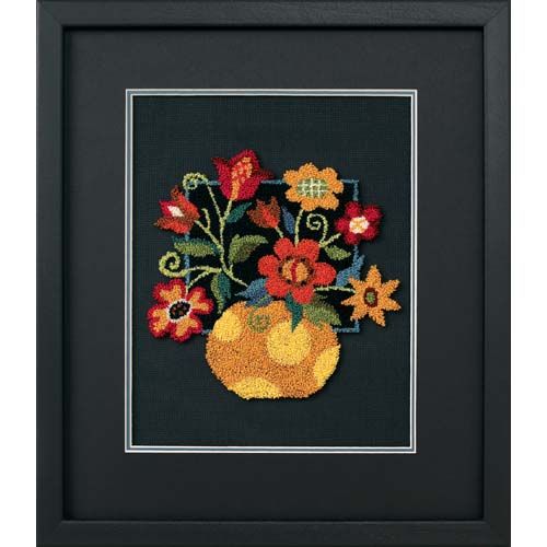 Floral On Black Punch Needle Kit