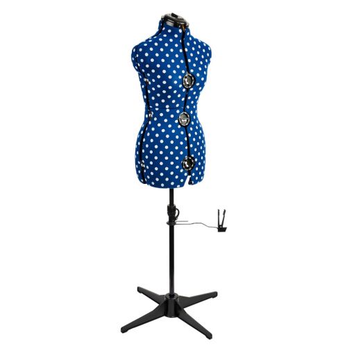 <strong>Adjustable Dressmakers Dummy</strong> <span>in Navy Polka Dot with Hem Marker, Dress Form Sizes 10 to 20, Pin, Measure, Fit and Display your Clothes on this Tailors Dummy</span> <em>Sewing Online 5903</em>