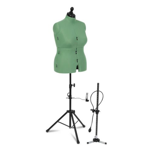 <strong>Adjustable Dressmakers Dummy</strong> <span>Celine Deluxe in Quince Green Fabric with Hem Marker, Dress Form Sizes 20 to 22, Pin, Measure, Fit and Display your Clothes on this Tailors Dummy</span> <em>Sewing Online FG982</em>