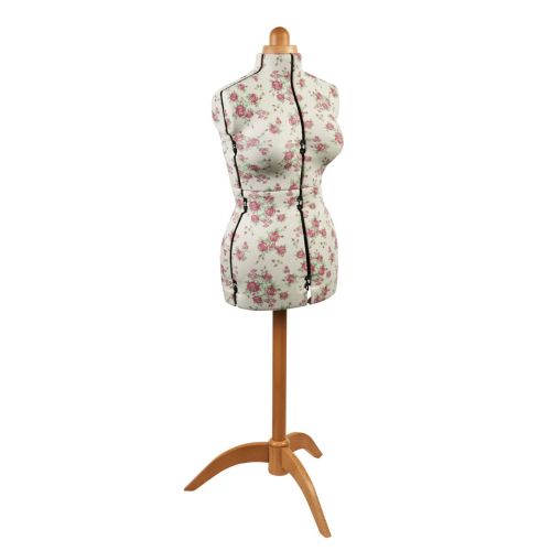 Sewing Online Adjustable Dressmakers Dummy, Rosebuds Floral Fabric with Natural Wooden Stand, Dress Form Sizes 6 to 22 - Pin, Measure, Fit and Display your Clothes on this Tailors Dummy - 5912