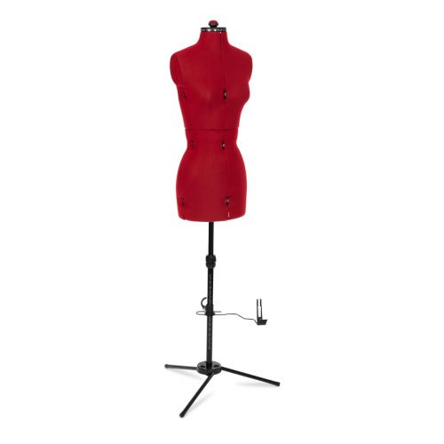 <strong>Adjustable Dressmakers Dummy</strong> <span>Supafit in Red Fabric with Hem Marker, Dress Form Sizes 10 to 16, Pin, Measure, Fit and Display your Clothes on this Tailors Dummy</span> <em>Sewing Online FG012</em>
