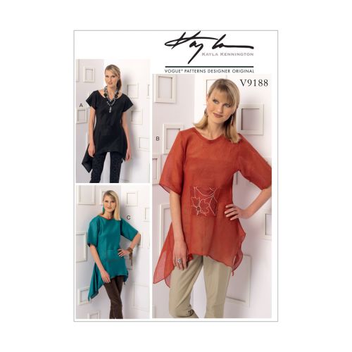 <strong>Vogue Sewing Pattern 9188 Misses' Handkerchief-Hem Tops with Pocket</strong> <span>XSM-MED</span> <em>Vogue V9188Y</em>