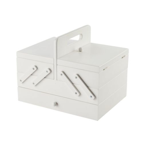Buy Medium 3-Tier White Wood Cantilever Sewing Box