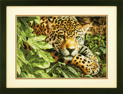 Gold Counted Cross Stitch Leopard In Repose