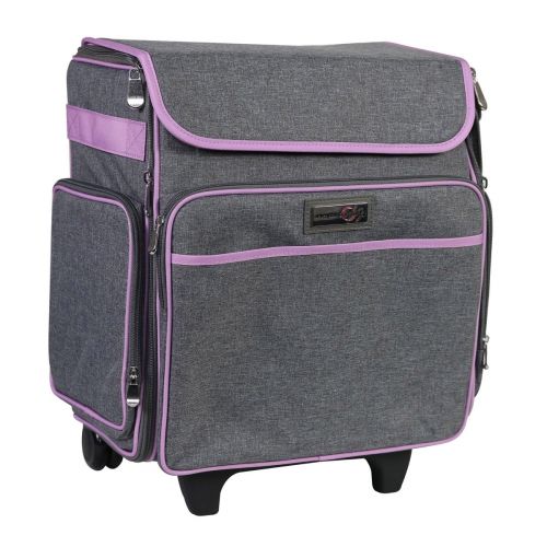 <strong>Craft Trolley Bag</strong> <span>Grey with Violet Trim, Papercraft Tote with Wheels for Scrapbook & Art Storage, Organiser Case for Supplies and Accessories</span> <em>Everything Mary EVM12789-3</em>