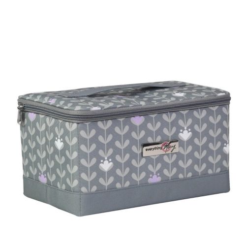 <strong>Sewing Box with Compartments</strong> <span>Grey Leaf Print, Collapsible Storage and Organiser Basket for Sewing Supplies, Accessories, Thread, Needles and Scissors</span> <em>Everything Mary EVM12861-1</em>