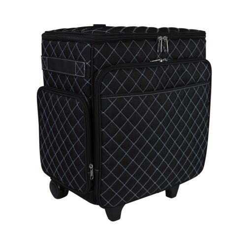 <strong>Craft Trolley Bag</strong><span>Black quilted with blue stitching, Papercraft Tote with Wheels for Scrapbook & Art Storage, Organiser Case for Supplies and Accessories</span><em>Everything Mary EVM13737-1</em>