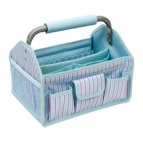 Everything Mary Craft Organiser Tool Box, Multicolour Stripe - Fabric Caddy and Tote with Compartments for Sewing, Scrapbooking, Paper Craft, and Art - EVM11031-3