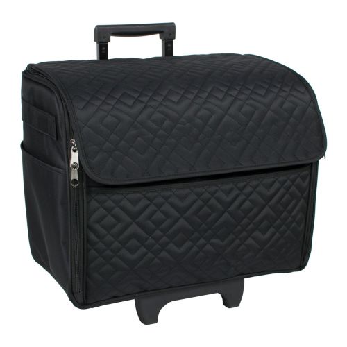 Everything Mary Sewing Machine Trolley Bag on Wheels, Black Quilted - Sewing Machine Storage Case for Brother, Singer, Bernina, and Most Machines - EVM7550-6