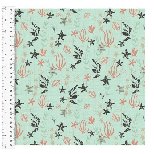 Cotton Craft Fabric 110cm wide x 1m | Give Me The Sea Seaweed | 13756-MINT