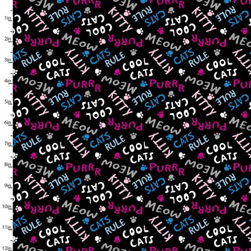 <strong>Cotton Craft Fabric 110cm x 1m Cool Cat Club Collection</strong> <span>Cat Words</span> <em>Sewing Online 16019-BLK</em>