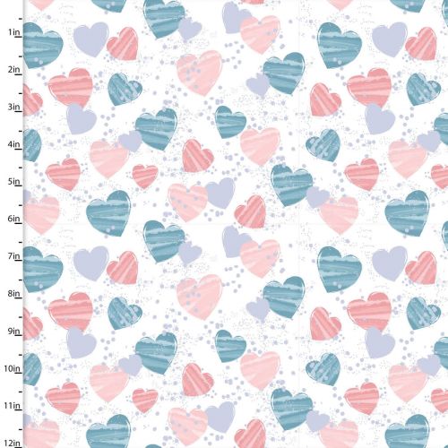 <strong>Brushed Cotton Craft Fabric 110cm wide x 1m Mommy and Me Collection</strong> <span>Hearts</span> <em>Sewing Online 16534-WHT</em>