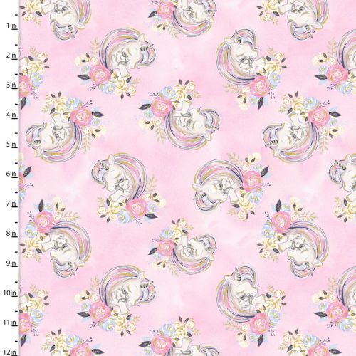 <strong>Cotton Craft Fabric 110cm wide x 1m Unicorn Utopia Collection</strong> <span>Unicorns</span> <em>Sewing Online 16570-PNK</em>