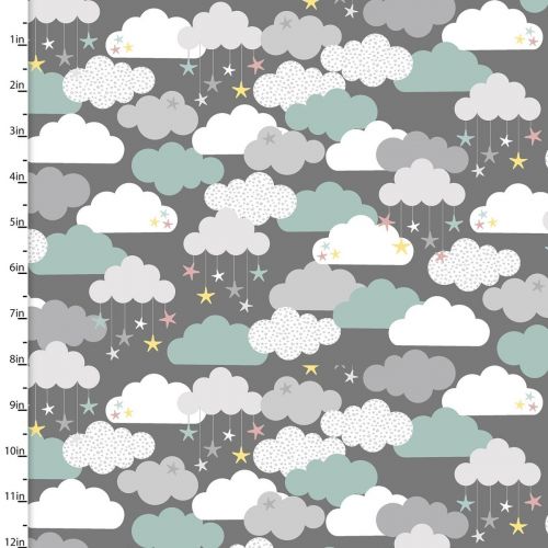 Cotton Craft Fabric 110cm wide x 1m Small & Mighty Flannel Collection-Clouds