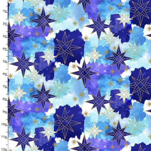 <strong>Cotton Craft Fabric 110cm wide x 1m Magical Galaxy Metallic Collection-Stars</strong> <em>Sewing Online 17162-MLT</em>