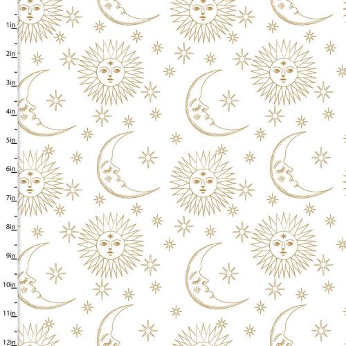 <strong>Cotton Craft Fabric 110cm wide x 1m Magical Galaxy Metallic Collection-Sun & Moon</strong> <em>Sewing Online 17164-WHT</em>