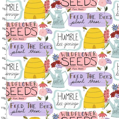 Cotton Craft Fabric 110cm wide x 1m Feed The Bees Collection-Garden Words