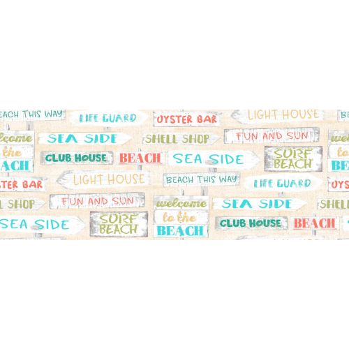 Cotton Craft Fabric 110cm wide x 1m Beach Travel Collection-Beach signs