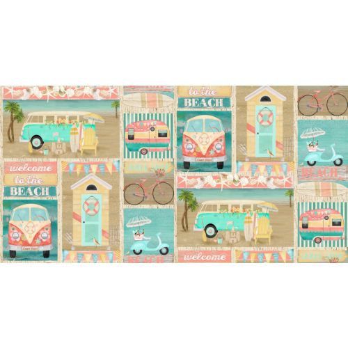 <strong>Cotton Craft Fabric 110cm wide x 1m Beach Travel Collection-Patchwork</strong> <em>Sewing Online 17338-MLT</em>