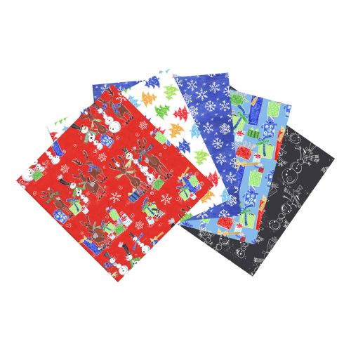 Snow Friends Themed Pack of 5 Cotton Fat Quarters - Sewing Online FE0102