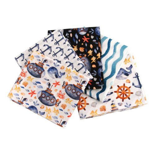 Blue Sea Anchors Themed Pack of 5 Cotton Fat Quarters - Sewing Online FA234